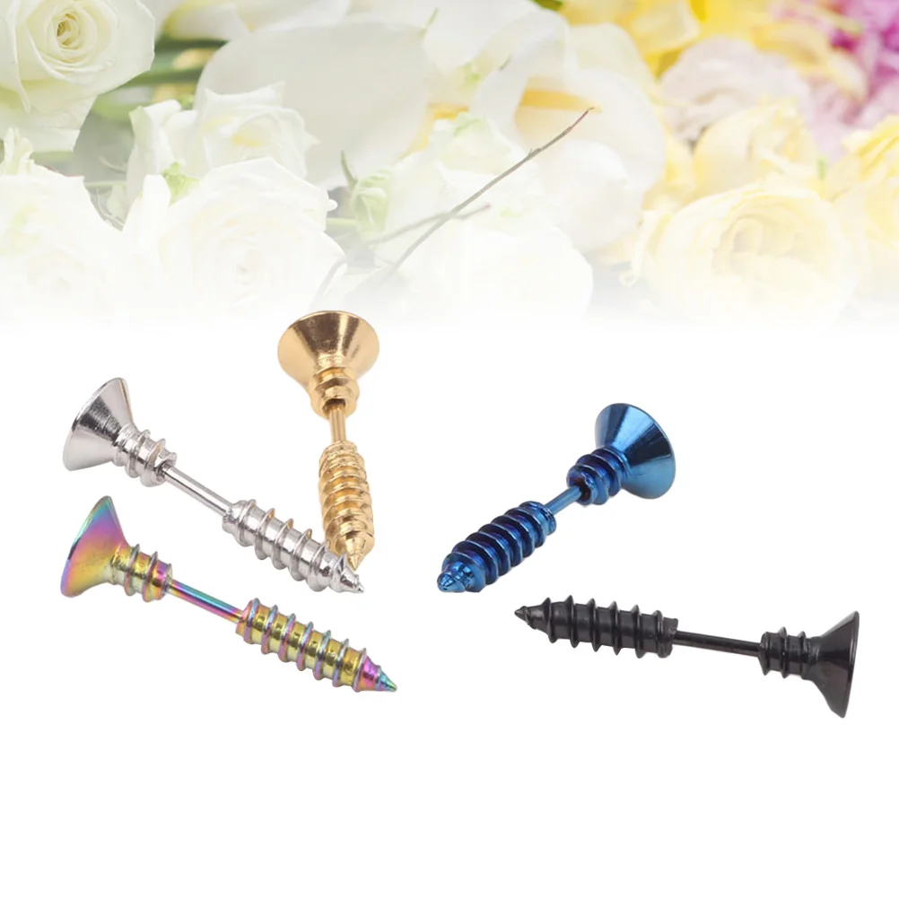 

5Pcs Anti-allergic Earrings Stainless Steel Piercing Cross Screws Unisex Long Time Color Protection Perfect Gift