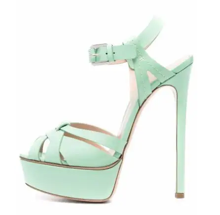 Size 46 Women Gold White Green Leather Twist Ankle Buckle Strap Stiletto Heels Platform Summer Sandals Banquet Dress Shoes