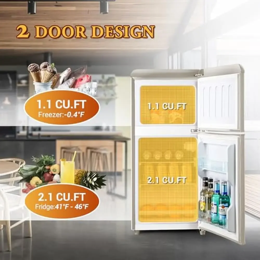 360° Cycle Refrigeration 2-Door Mini Fridge Freezer Combo with Ice Trays and Spoons Energy Efficient Compact Refrigerator Home