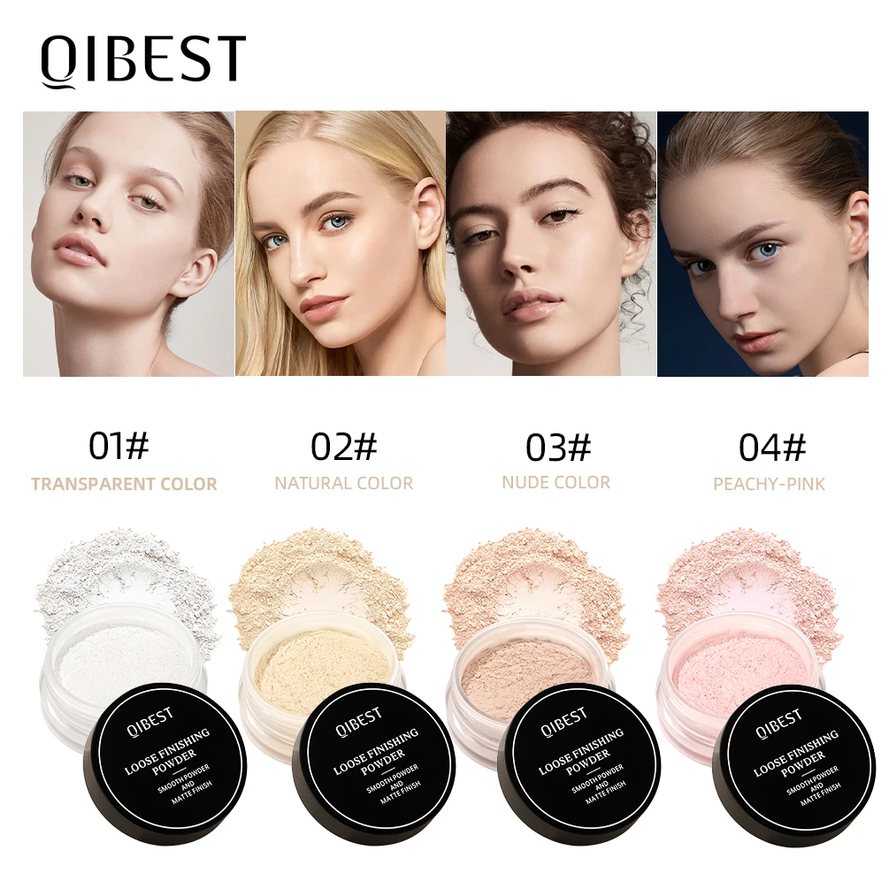 QIBEST بودرة سائبة احترافية غير لامعة لإعداد الوجه، مقاومة للماء للتحكم في الزيت، تغطية كاملة للمكياج، مثبت تصفيف شفاف