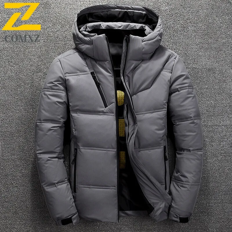 COMXZ Outdoor Skiing Mens Down Jacket Casual Hooded Thickened Warm Parka Solid Color Travel Comfortable Lightweight Winter Coats