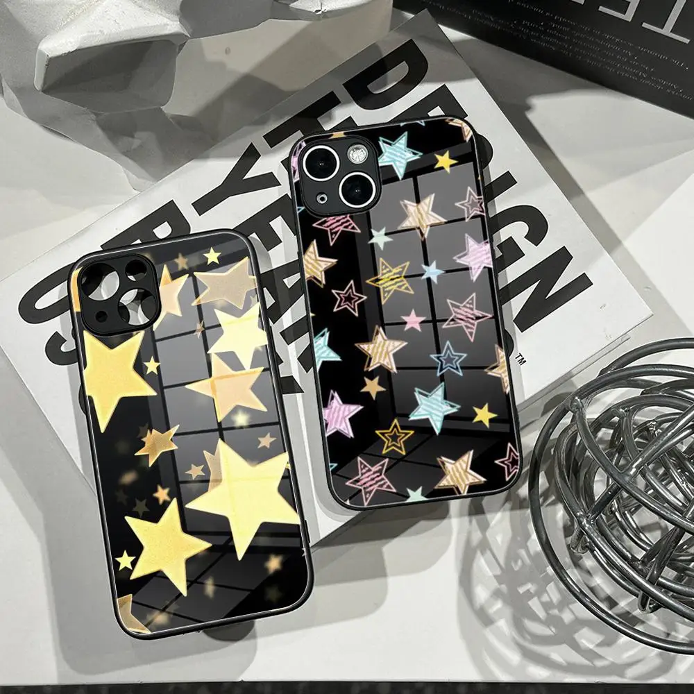 Punk Cool Five Pointed Star Phone Case Tempered Glass Shell FOR IPhone 15ProMAX 14 11 12 Pro 15Plus 13 Pro MAX XR XS MINI Cover
