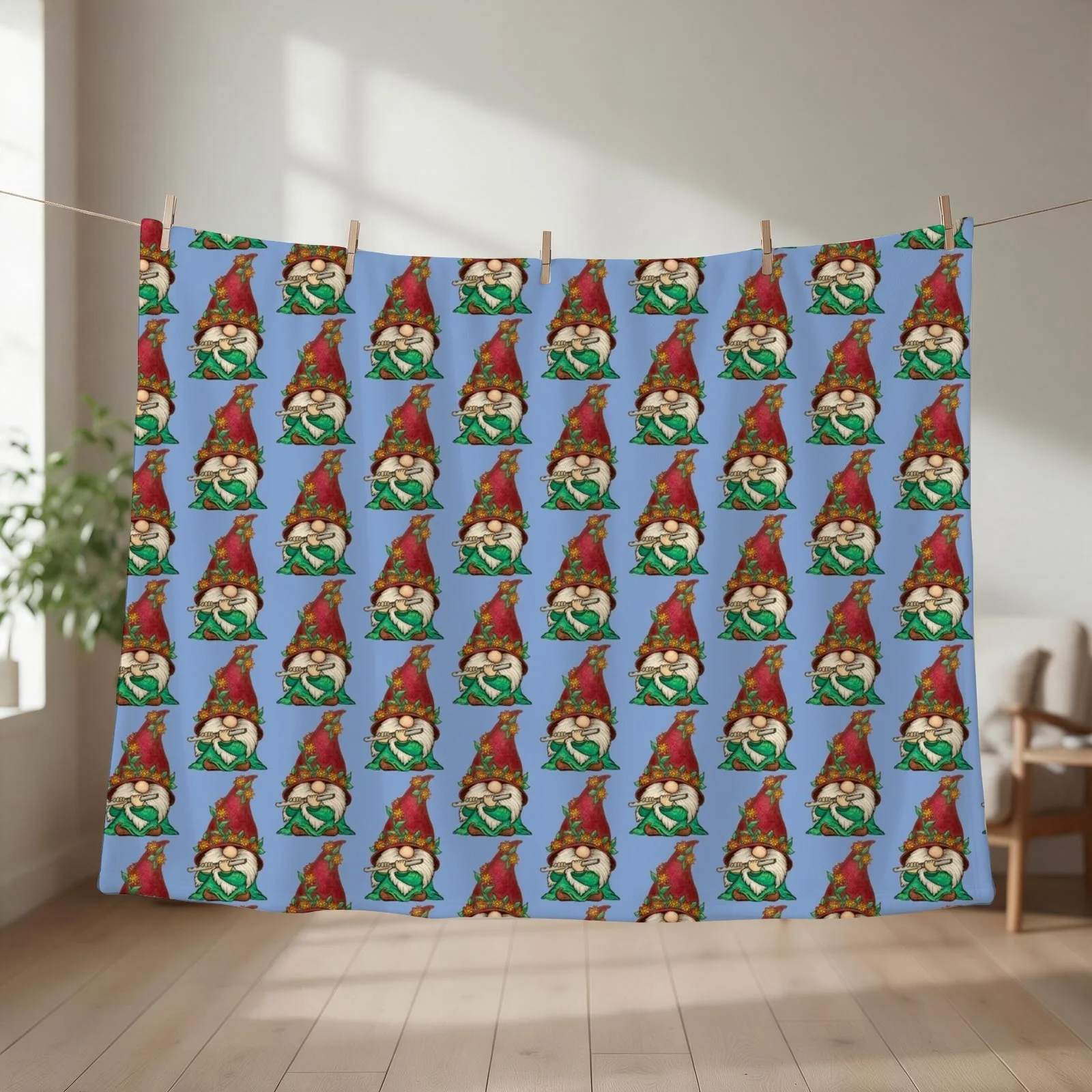 Gnome playing the Flute Throw Blanket couch cozy soft plush fuzzy picnic outdoor blanket