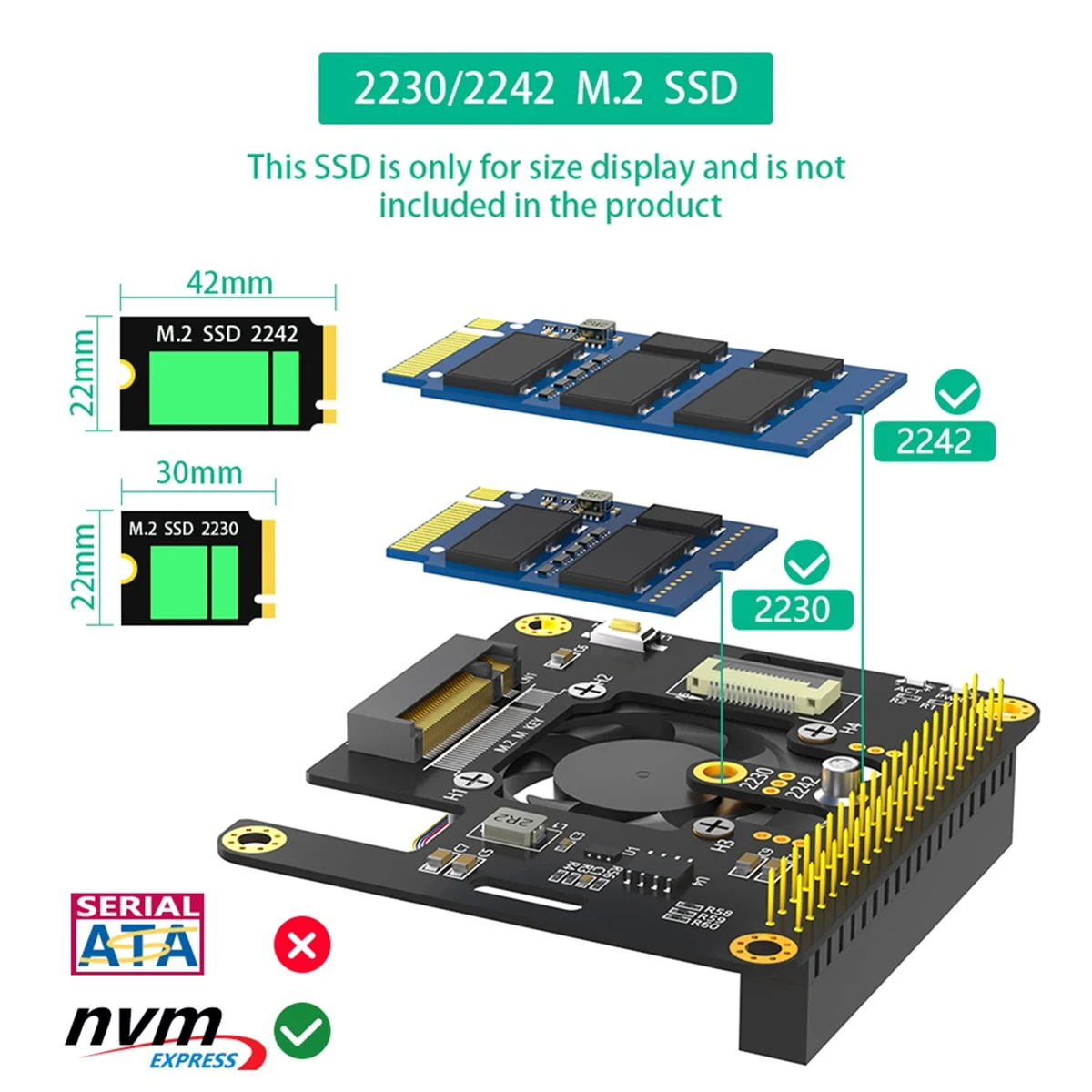Eficiente para adaptador Raspberry Pi 5 M.2 NVME para PCIe com cooler