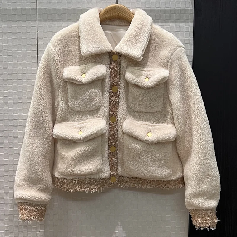 

Высококачественная женская короткая куртка - новое пальто в зимнем и осеннем стиле с несколькими карманами и воротником с лацканами 251106108.