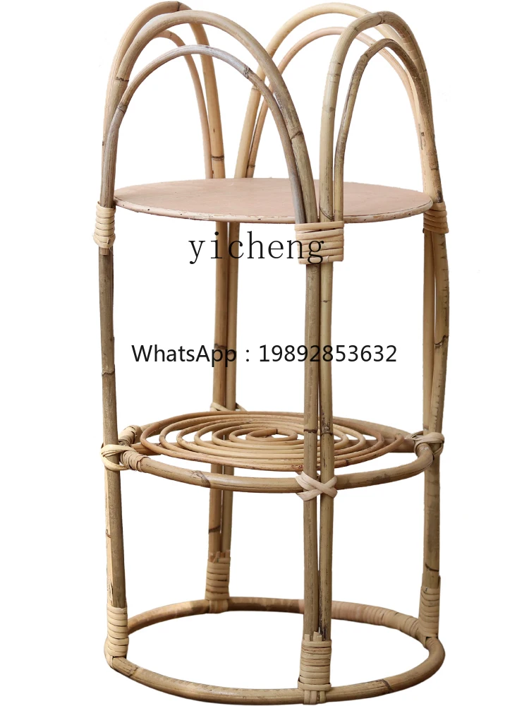 ZC Rattan Flower Stand Creative Shelves Floor-Standing Decorations Jardiniere Living Room Balcony Coffee Shop B & B