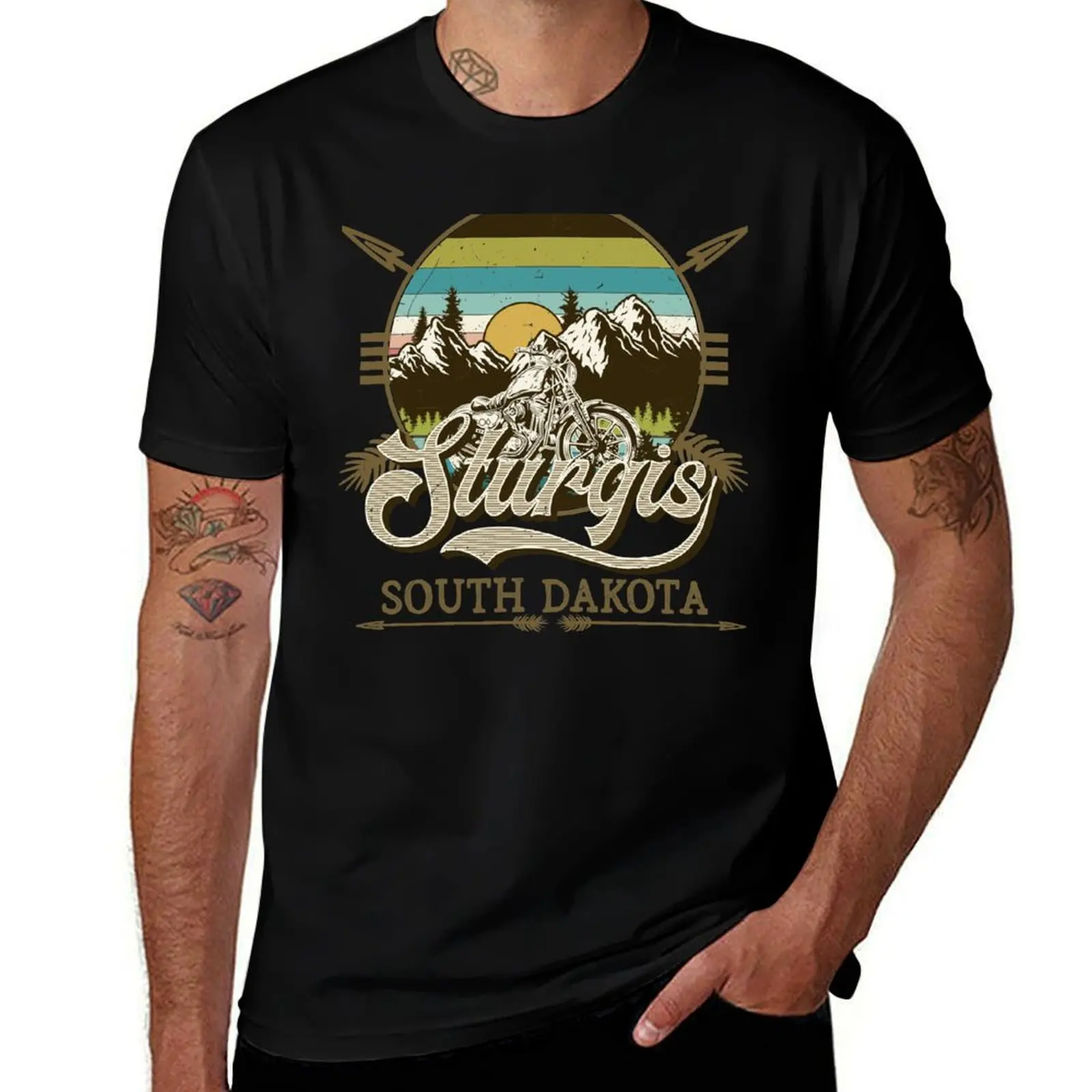 

Vintage Sturgis South Dakota Speed Races Landscape Bikes T-Shirt summer tops oversize t-shirts man Men's t shirts