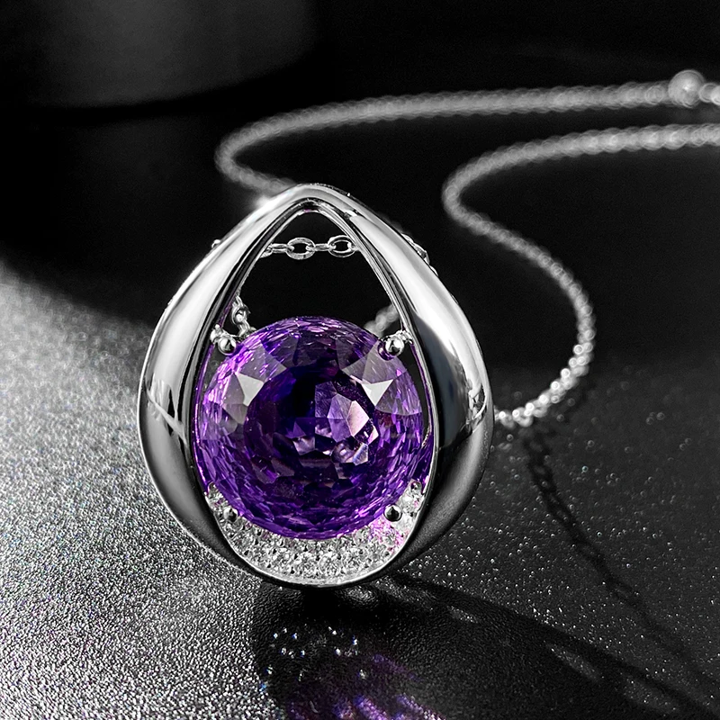 Natural Amethyst 2023 Female 925 Sterling Silver Necklace Exquisite Geometric Crystal Necklaces For Women Engagement Jewelry