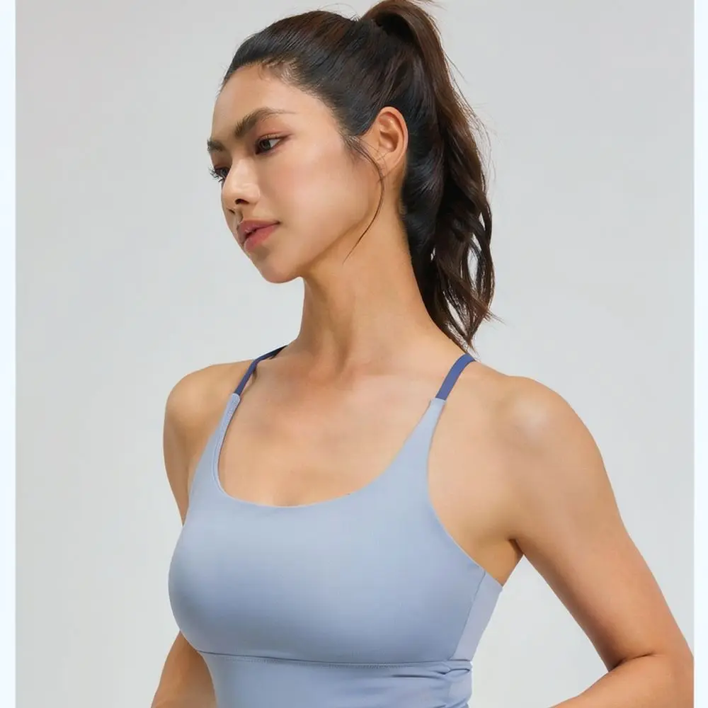 Women Yoga Bra Fitness Crop Top Padded Shockproof Backless Sports Vest Breathable High Elastic Cross Straps Gym Workout