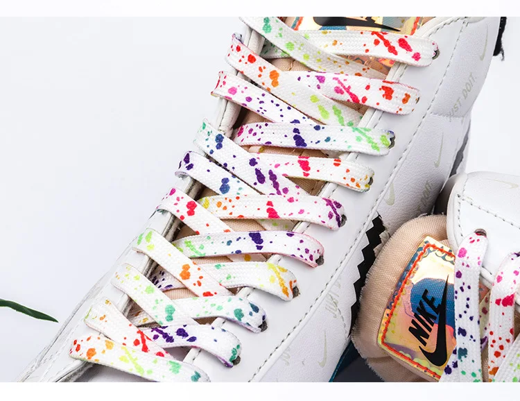 Flat Shoelace Rainbow Shoelaces for Shoes Ink Splatter Print Colorful Shiny Shoe Laces Women Sneakers Shoestrings Accessories