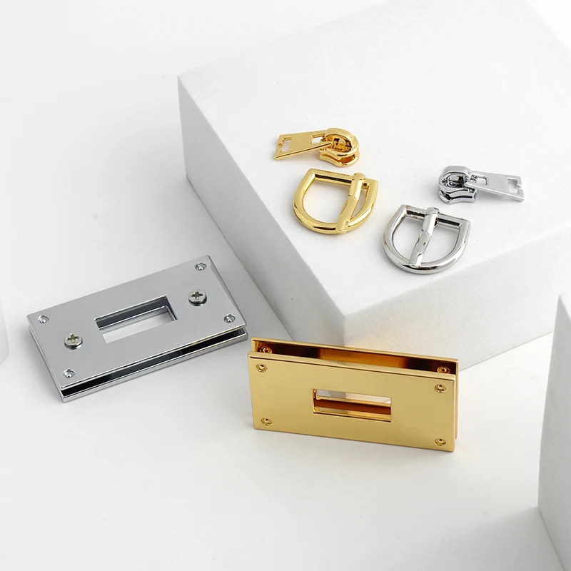 1-5 sets 2 colors 36*28mm gold chrome durable rectangle a set of lock for woman handbag with eyelets key lock purse accessories