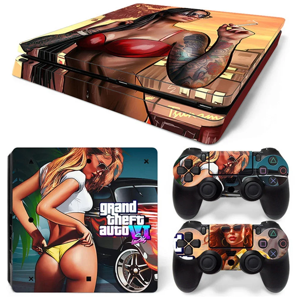 GTA 6 Game accessories Sticker for PS4 Slim Vinyl Decal Skin for PS4 Slim Console & Two Controller Stickers