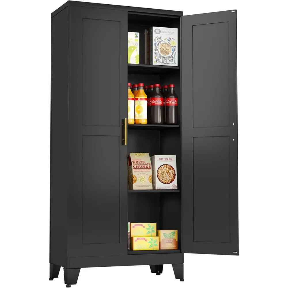 

61 Tall Steel Storage Cabinet with 2 Doors and 3 Shelves for Home, Office, or Outdoor Use (Black)