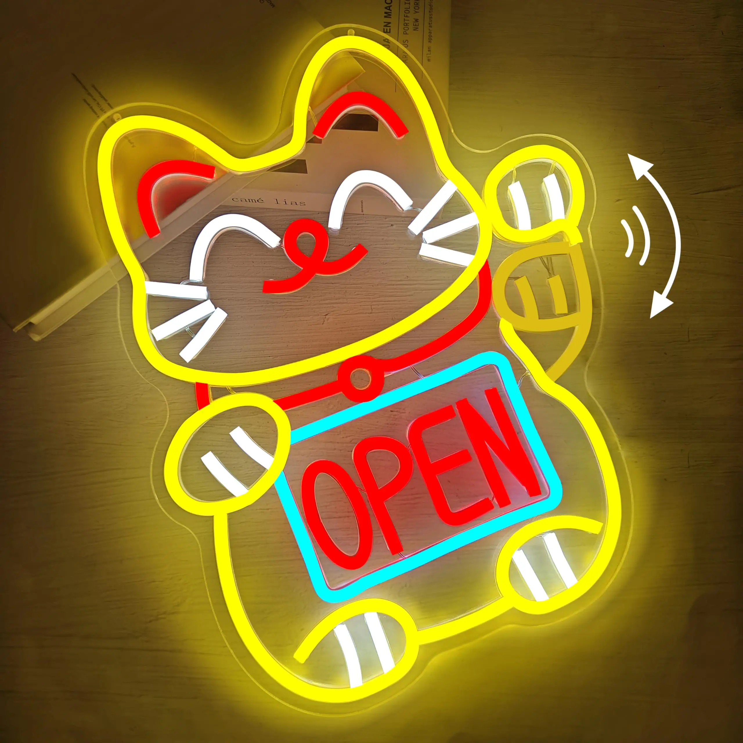 

Waving Lucky Cat Neon Sign Open LED with Dimmable Fortune Cat Maneki Neko Light Up for Restaurant Ramen Shop Boutique Decor
