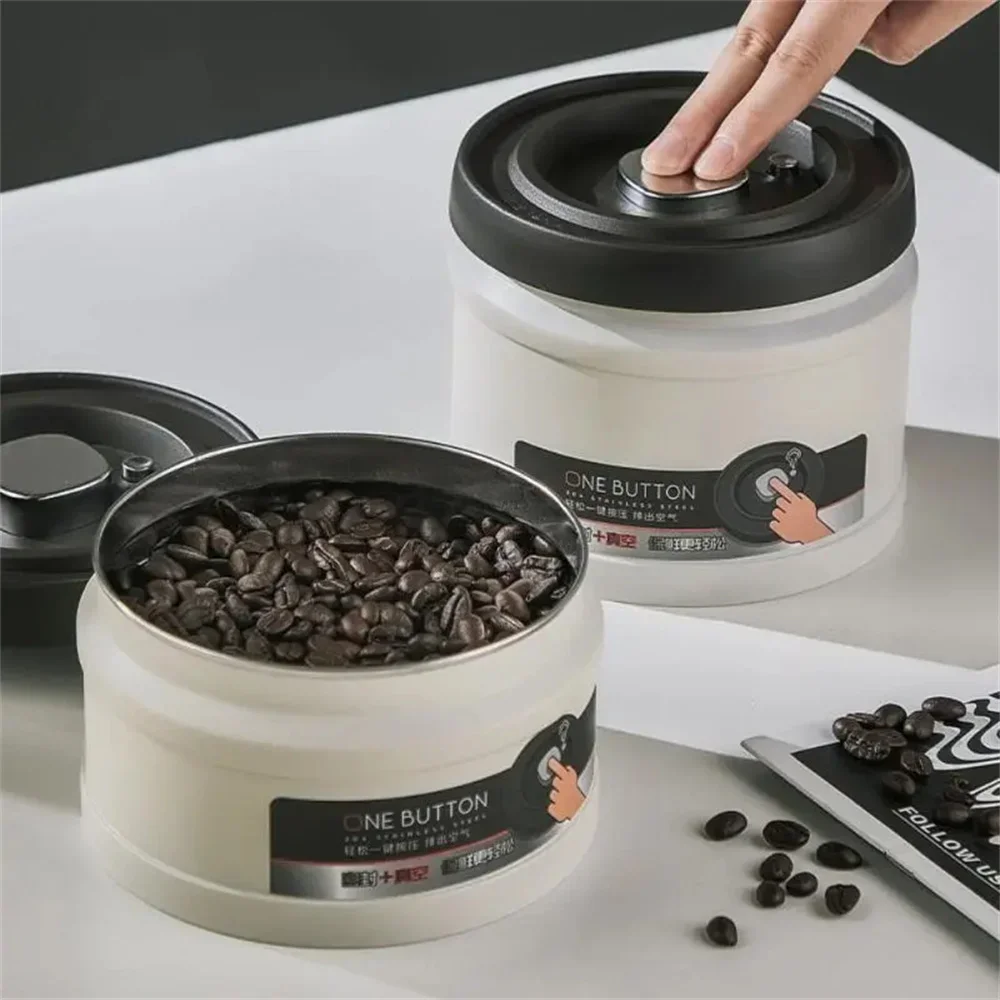 

Coffee Bean Vacuum Sealed Tank Stainless Steel Grain Tea Nut Storage Vacuum Airtight Sealed Cans Kitchen Storage Organizer