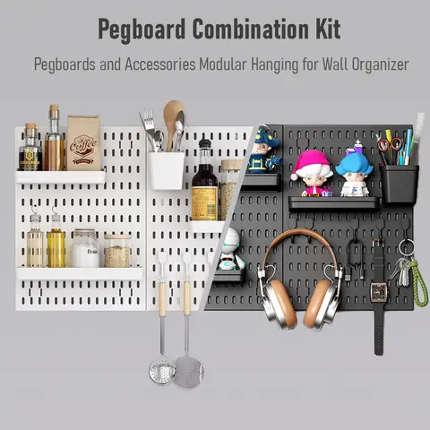Pegboard 조합 벽 정리 키트 및 액세서리, 벽걸이 디스플레이 Peg 보드 패널 정리 및 홈 오피스용 보관함