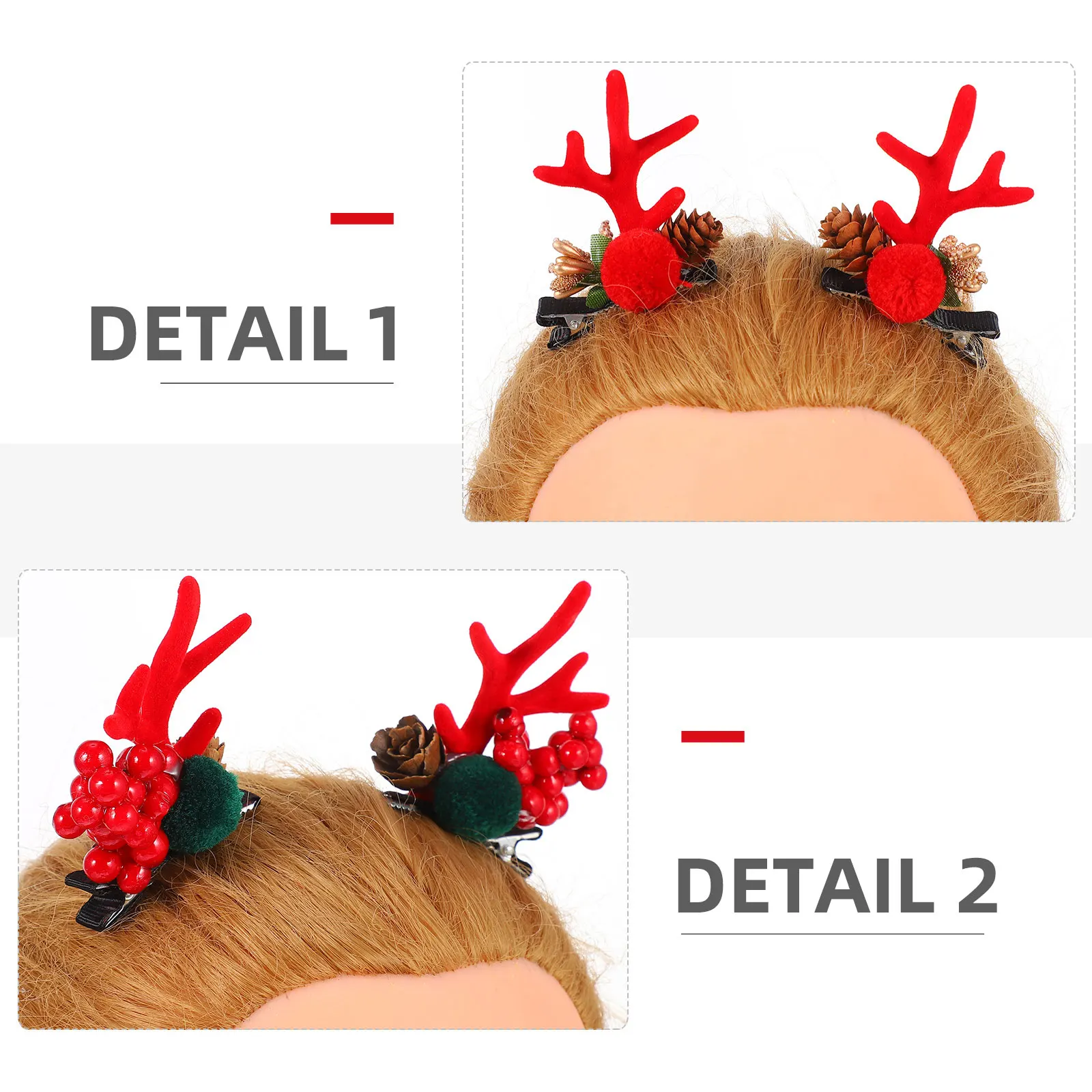 

Christmas Hair Clips 2 Pairs Antler Ear Hairpins Adorable Foam Deer Horn Ears Design Costume Accessories Party Girl