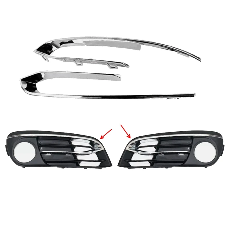

Car Front Bumper Fog Light Grille Bright Strip 51117331769 51117331770 For BMW 5 Series F10 F11 F18 2014-2017-A58X