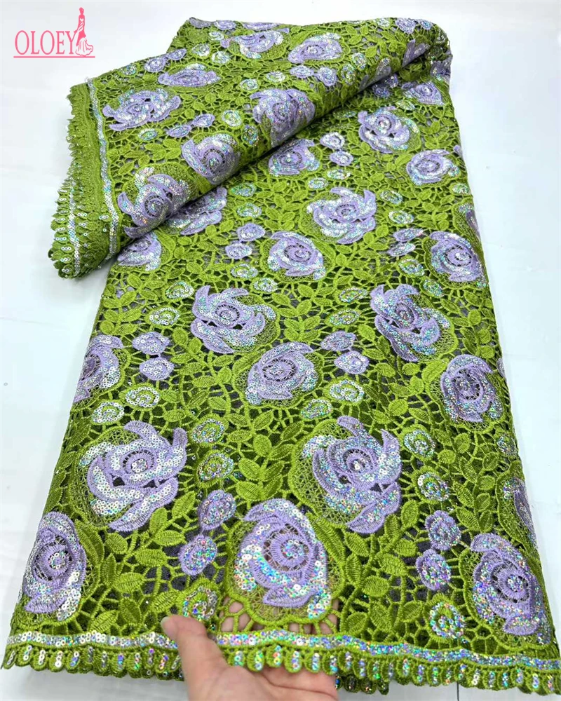 

African Guipure Cord Lace Water Soluble Embroidered Fabric Nigerian Style Corded Lace for Women's Dresses