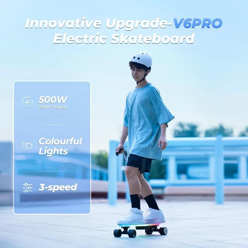 V6 Electric Skateboard with Remote 500W Brushless Motor  Electric Longboard for Adults Teens Longboard Skateboard