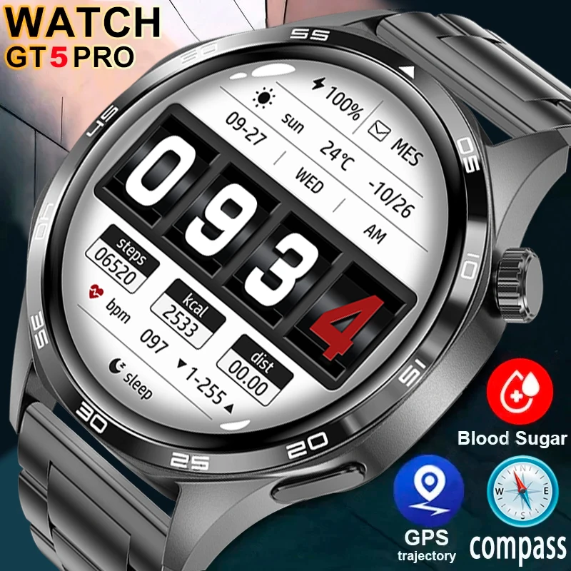 For Huawei Smart Watch Men Watch 5 Pro AMOLED 1.53” HD Screen Bluetooth Call GPS Compass NFC Heart rate Waterproof Smartwatches