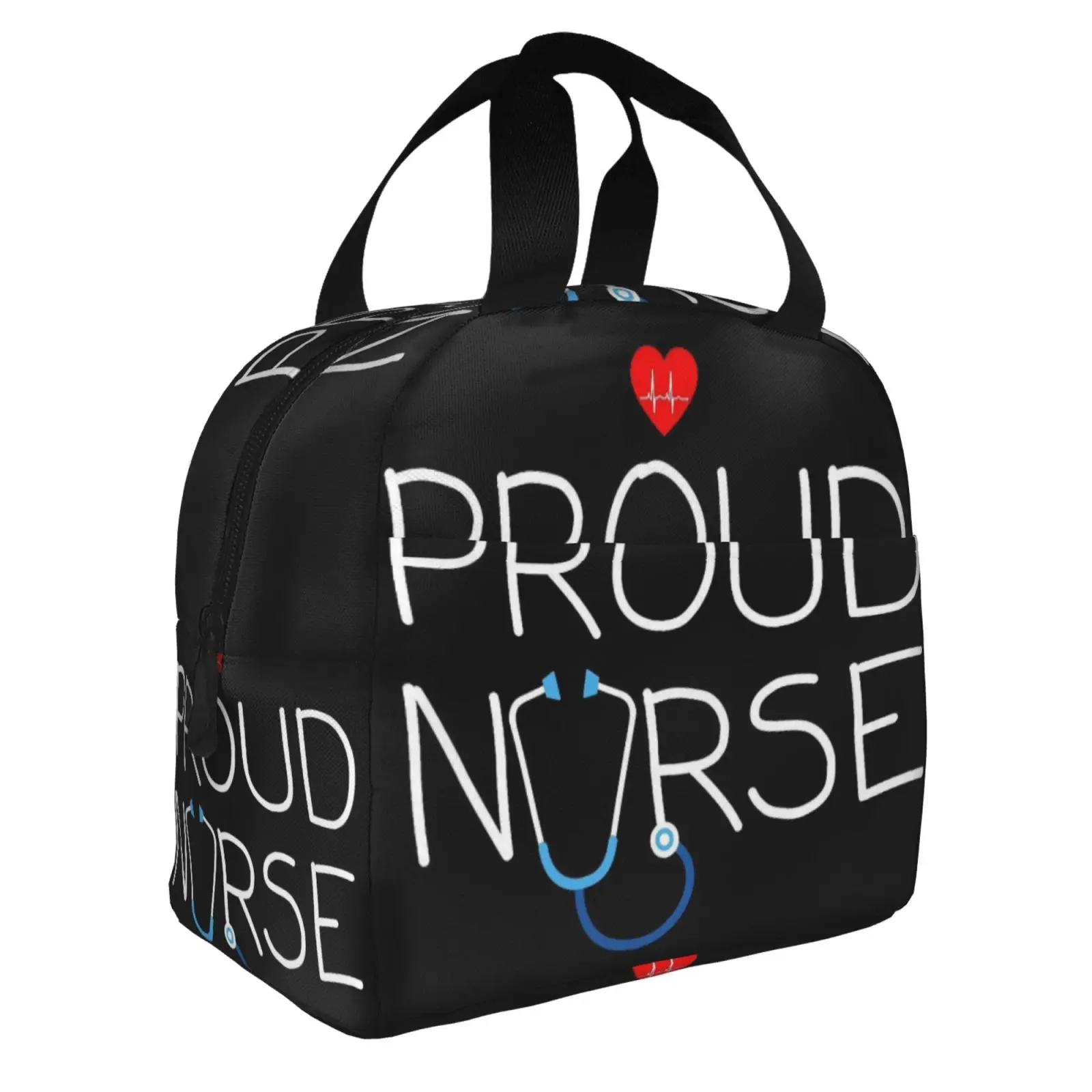 Proud Nurse Text Print Insulated Lunch Bag Portable Cooler Tote Bag Nurse Appreciation Gift for Healthcare Workers