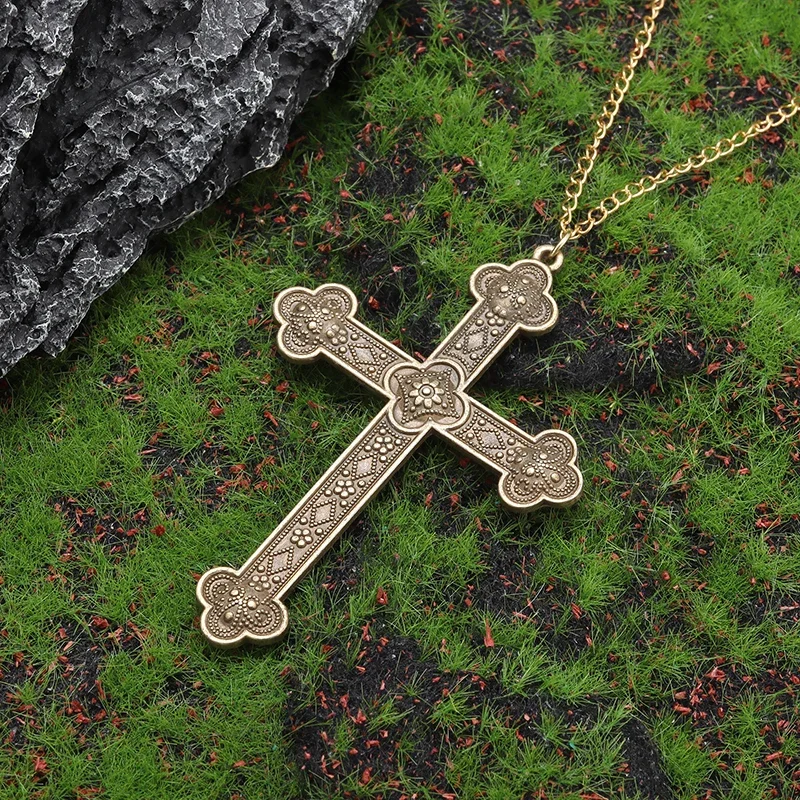 Retro Pattern Christian Jesus Cross Pendant Necklace for Men Women\\\'s Retro Prayer Faith Amulet Jewelry