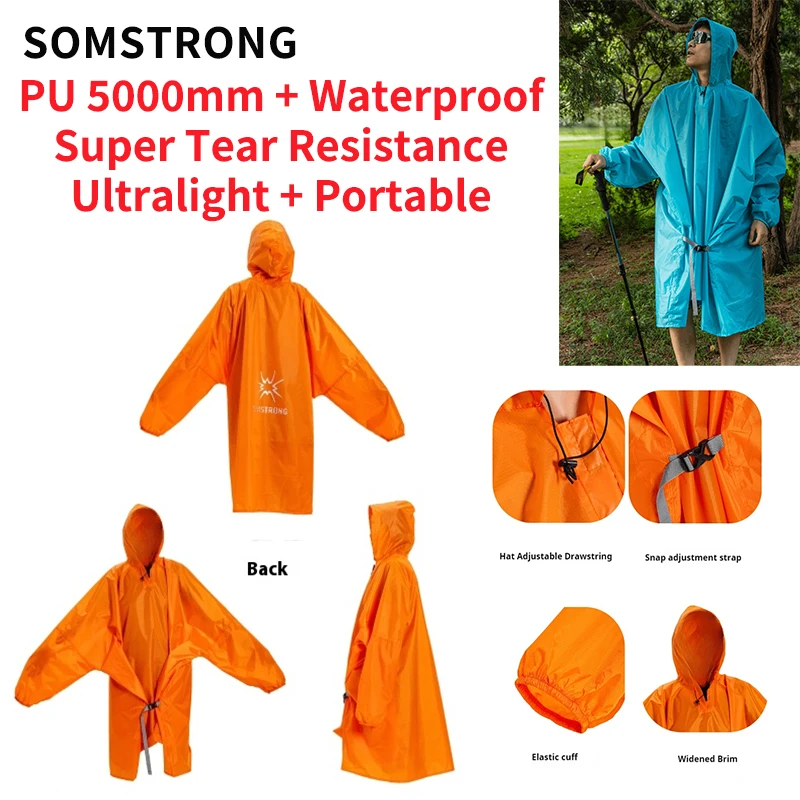 

SOMSTRONG Sleeveless Raincoat Coated Silicone Waterproof Fabric PU5000mm Pressure Bonding Process without water leakage Lightwei