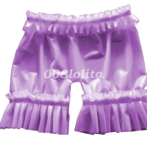 

Hot Latex Rubber Women Sexy Elastic Lace Shorts Purple Halloween