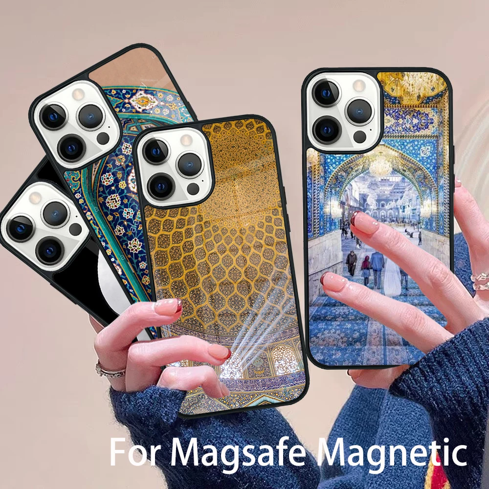 

Arabic Muslim Mosque Building Phone Case Magesafe Magnetic Wireless Charge Cover For IPhone 16 11 12 13 14 15 Pro Max Plus Mini