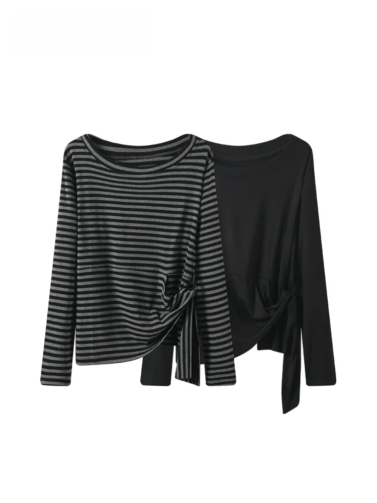 

Cara CLUB plus Size round Ne Long Sve T-irt Women's Autumn Winter New Sle Plump Sister Stripe Anti-aging Design Tren...