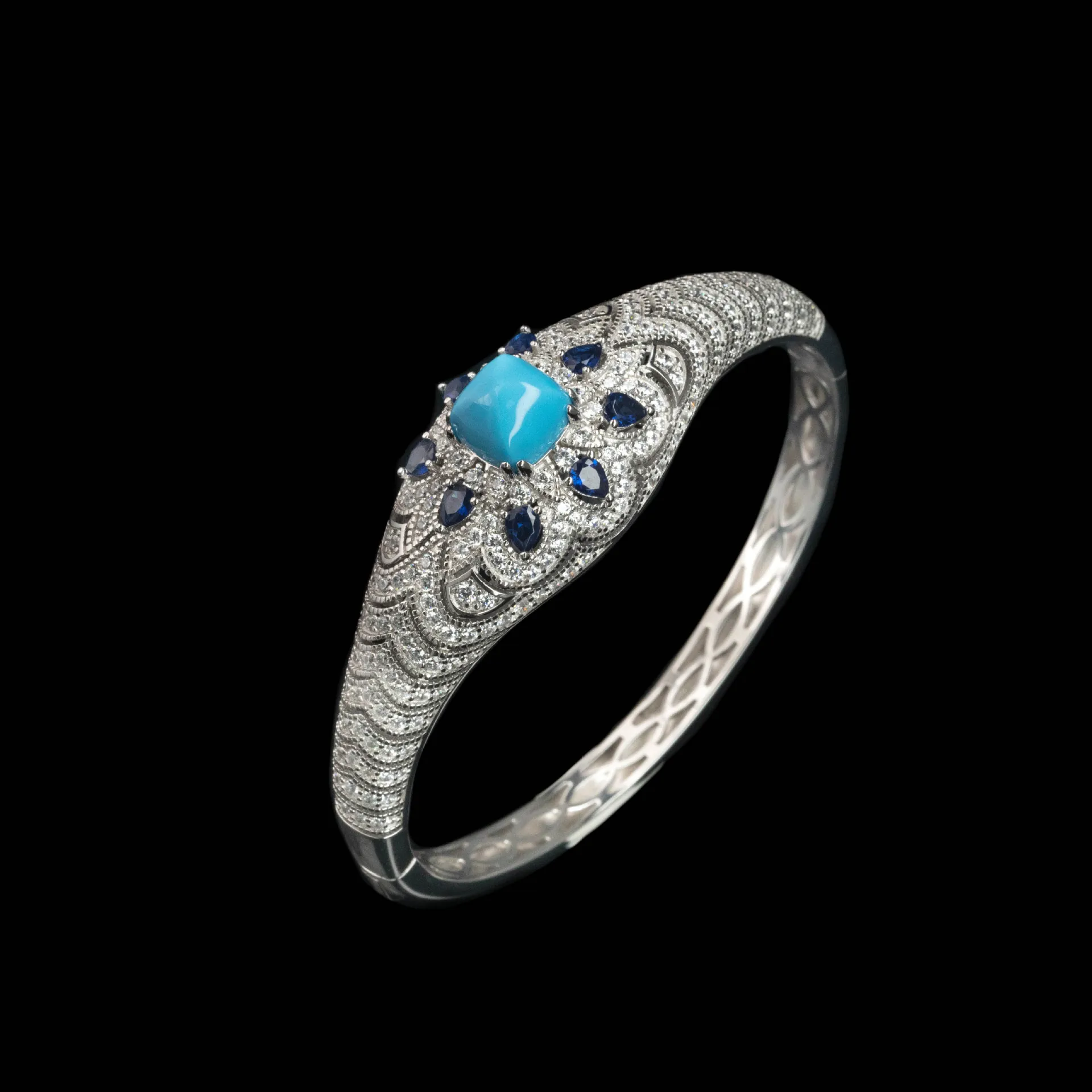 

New S925 Silver High Carbon Diamond Royal Sapphire Blue Pine Event Party Banquet Women's Bracelet Wedding Jewelry