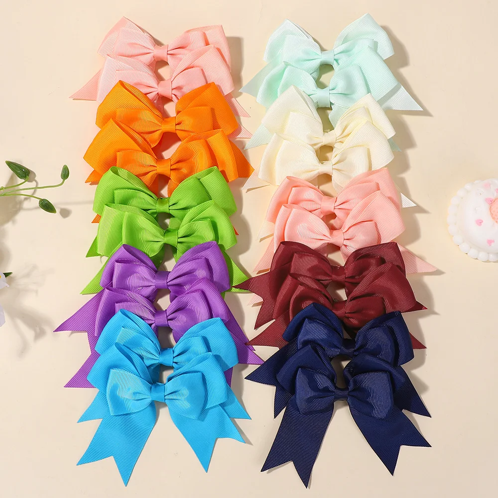 

40Pcs Random Color Double Layer Ribbon Hair Clip 4inch Bowknot Sweet Children Hairgripes Girls Boutique Hair Accessories