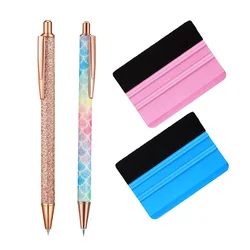 Vinyl Weed Pen Weeding Tool Glitter Metal Pin Retractable Air Release Pen with Felt Squeegees for Removing Bubbles Car Accessory