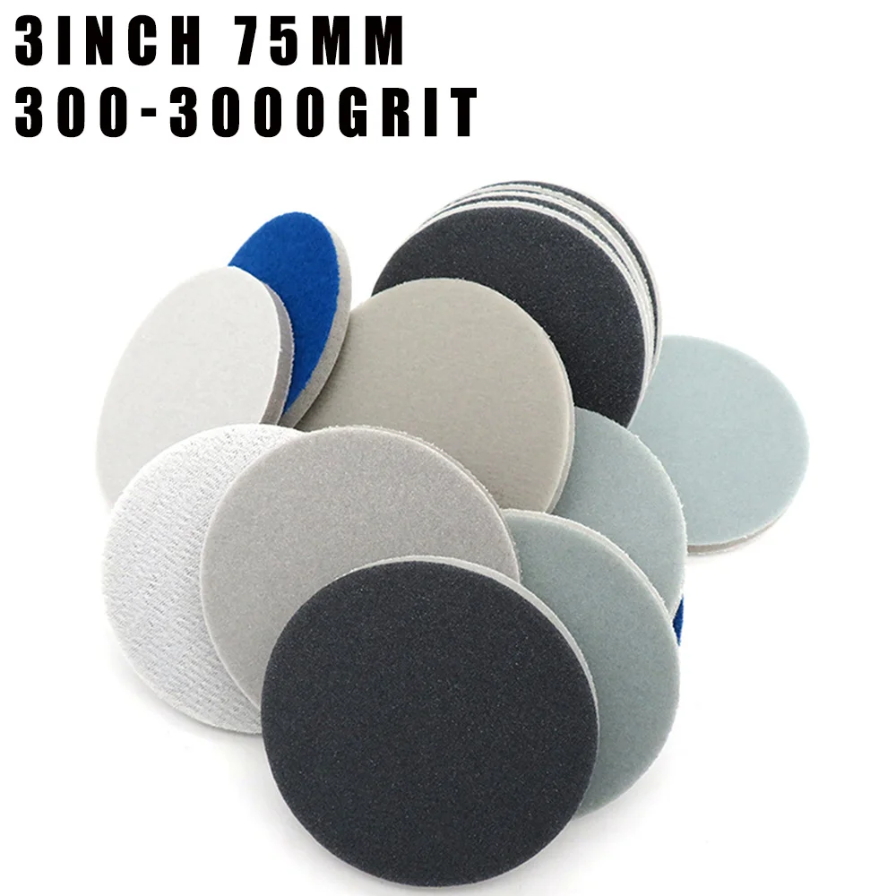 

5 Pcs 3" Inch 75MM Wet And Dry 300-3000 Flocked Disc Water Aand White Sand Abrasives Self-Adhesive Sponge Sanding Disc for RIKEN