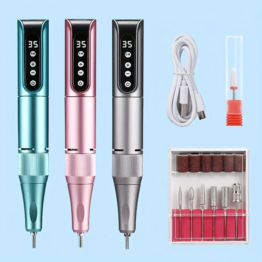 35000RPM Wireless Nail Drill Polisher Set Nail File Polishing Pen Rechargeable Nail Drill Machine Portable Manicure Drill Tool