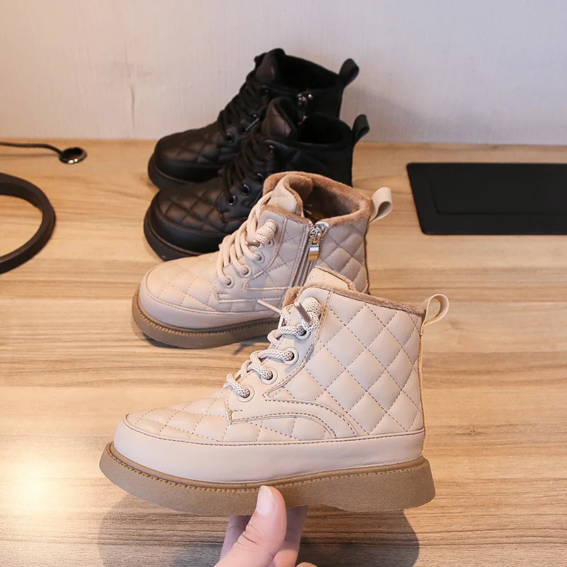 

Kids'Casual Boots Snow Boots PU Leather Winter Shoes For Girls Anti-slip Warm Thick Bottom Beige Black Shoes Size 25-37