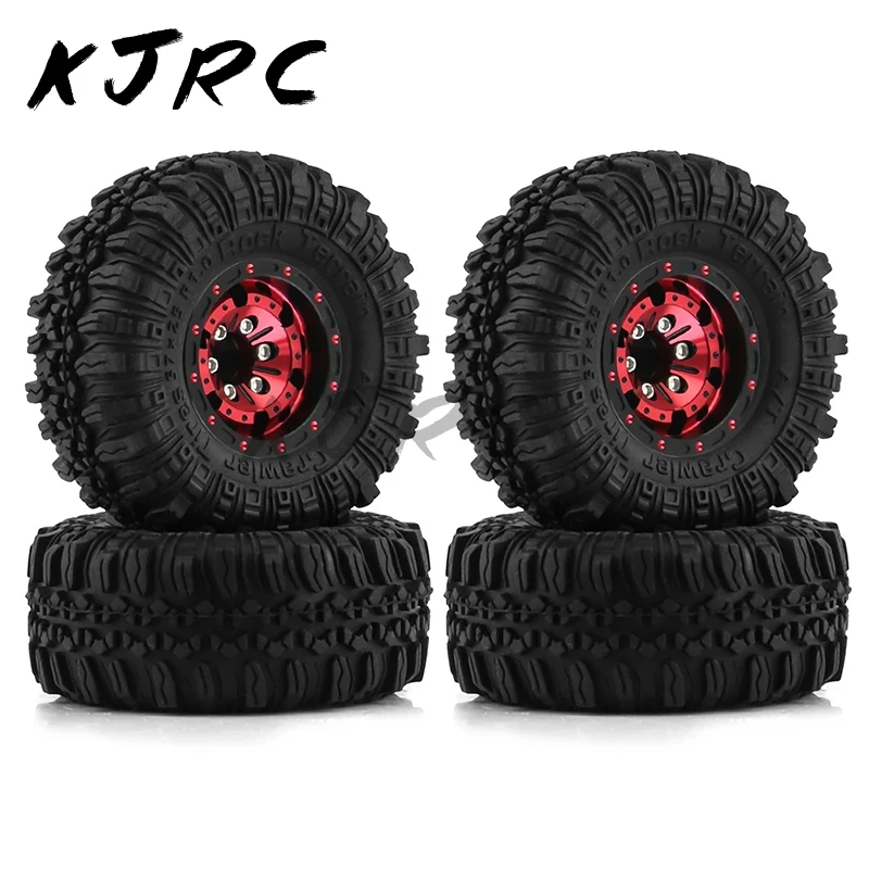 4pcs Metal 1.0 Beadlock Wheel Rim Rubber Tire Set for 1/18 1/24 RC Crawler Axial SCX24 TRX4M FCX24 Upgrade Parts