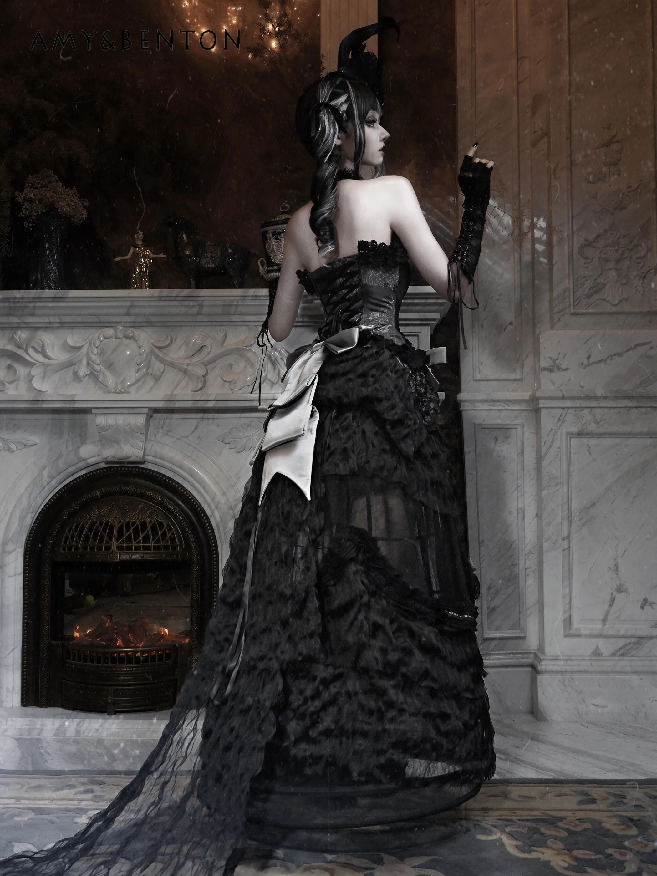 Corset en arête de poisson en forme de cœur, sous-culture de l'industrie lourde, haut Slim, jupe mi-longue en dentelle à paillettes, tenues de Cosplay d'halloween