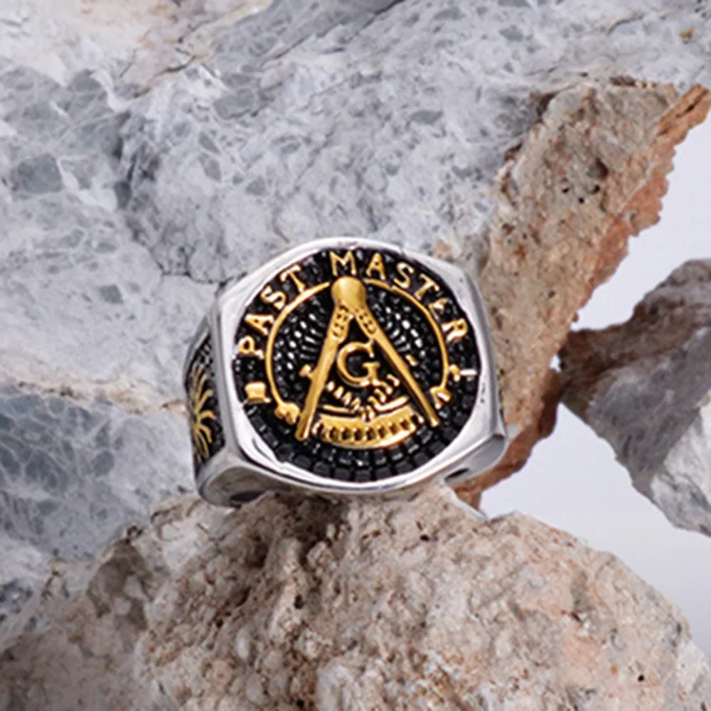

Fashion Stainless Steel Masonic AG Freemason Golden Sunflower Totem Men's Rings Size 7-13