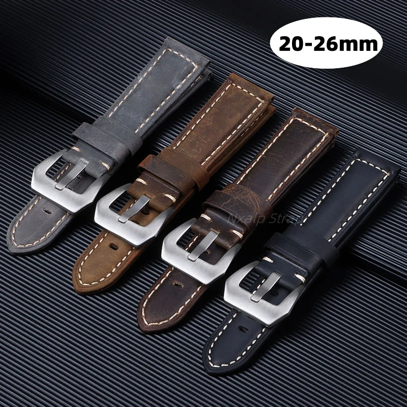 Vintage Genuine Leather Watch Strap for Panerai for Omega Bracelet Oil Wax Leather Men's Sports Wristband 20mm 22mm 24mm 26mm