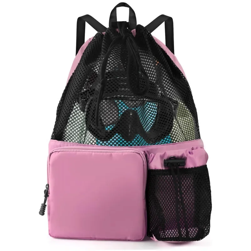Mochila de malha com cordão, bolsa de corda para natação com alça, bolsa de viagem para academia e praia