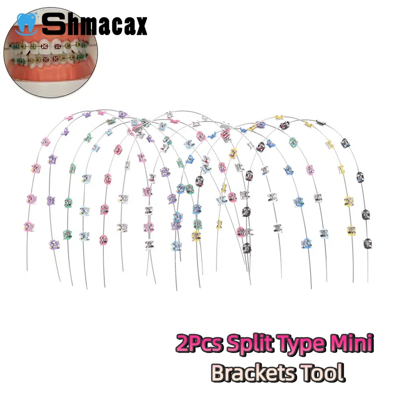 

2Pcs Split Type Mini Colorful Brackets Fake Braces Without Hook Temporary Tooth Decoration Metal Bracket Dental Tool