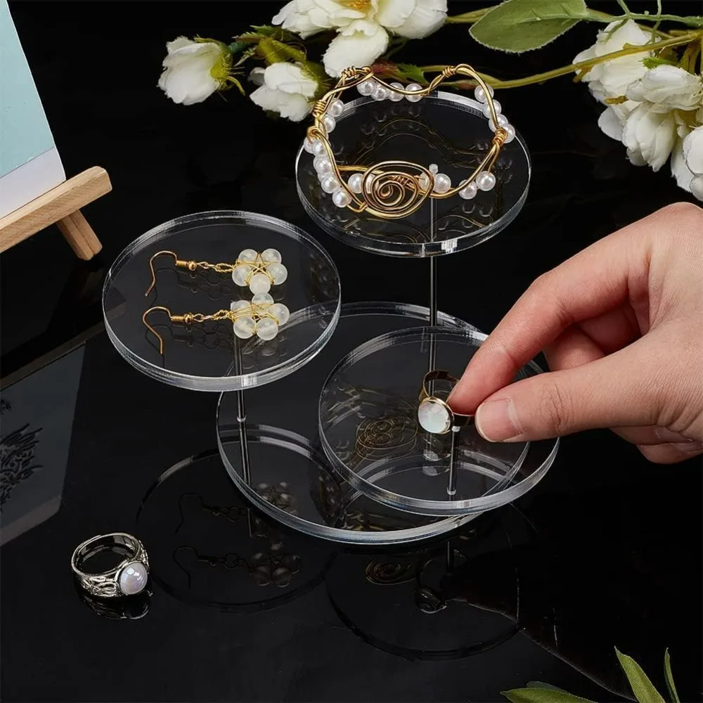 Round Acrylic Finger Ring Riser Clear 3 Tier Jewelry Display Stands for Rings Bracelets Watches Small Cupcake Stand Display Rack