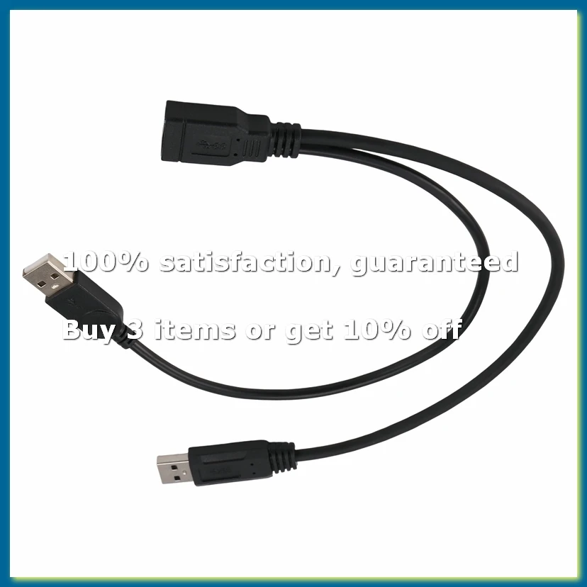 Black USB 3.0 Female to Dual USB Male Extra Power Data Y Extension Cable for 2.5 inch Mobile Hard Disk-DTD2