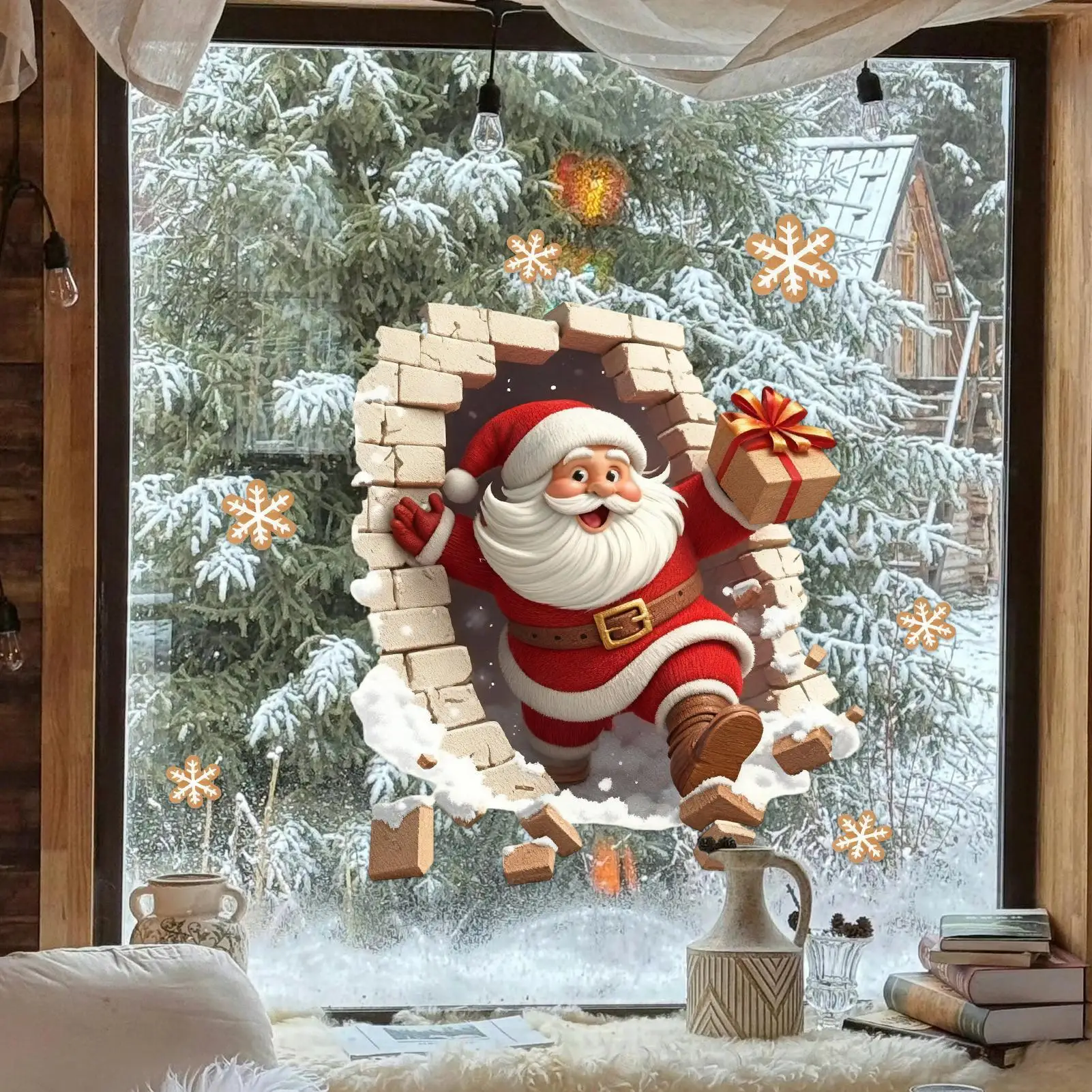 3D Santa Claus Wall Sticker Effect Vinyl Wall Decal for DIY Living Room Bedroom Door Stickers Christmas 2026 New Year Decoration