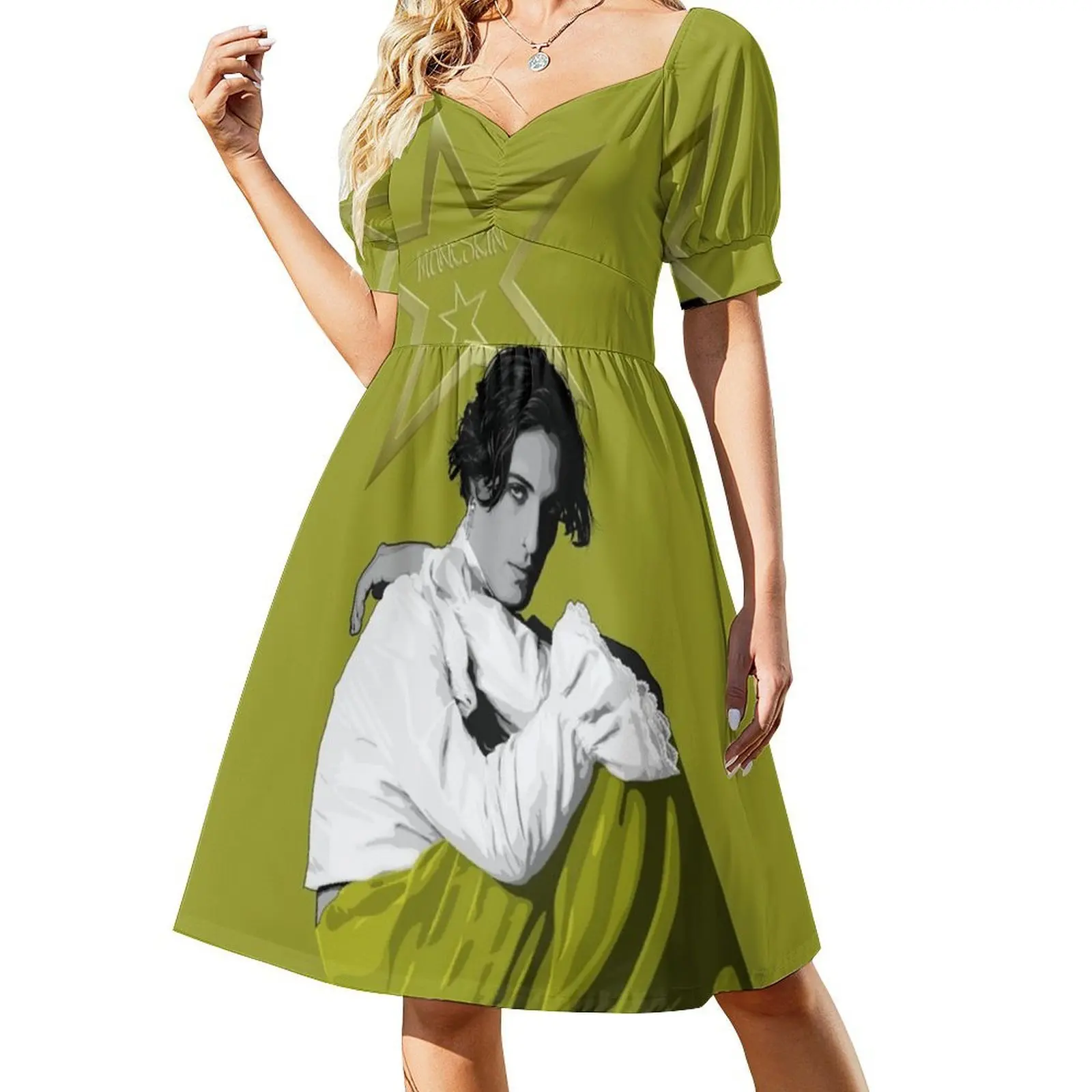 Maneskin-Damiano David 1 Vintage Bohemian Dress Puff Sleeve Or Sleeveless Options For Women Dress Maneskin Damiano David Music