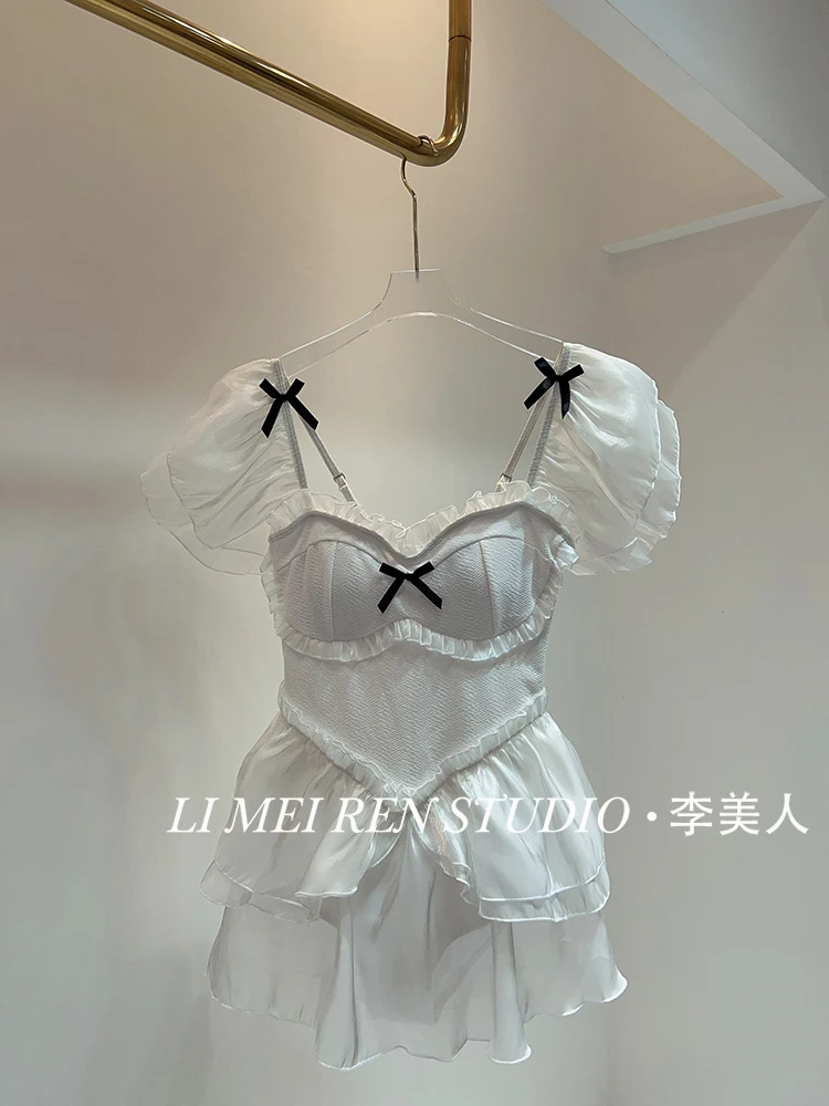 

New hot spring dating dream mesh bow skirt style jumpsuit Female swimsuit