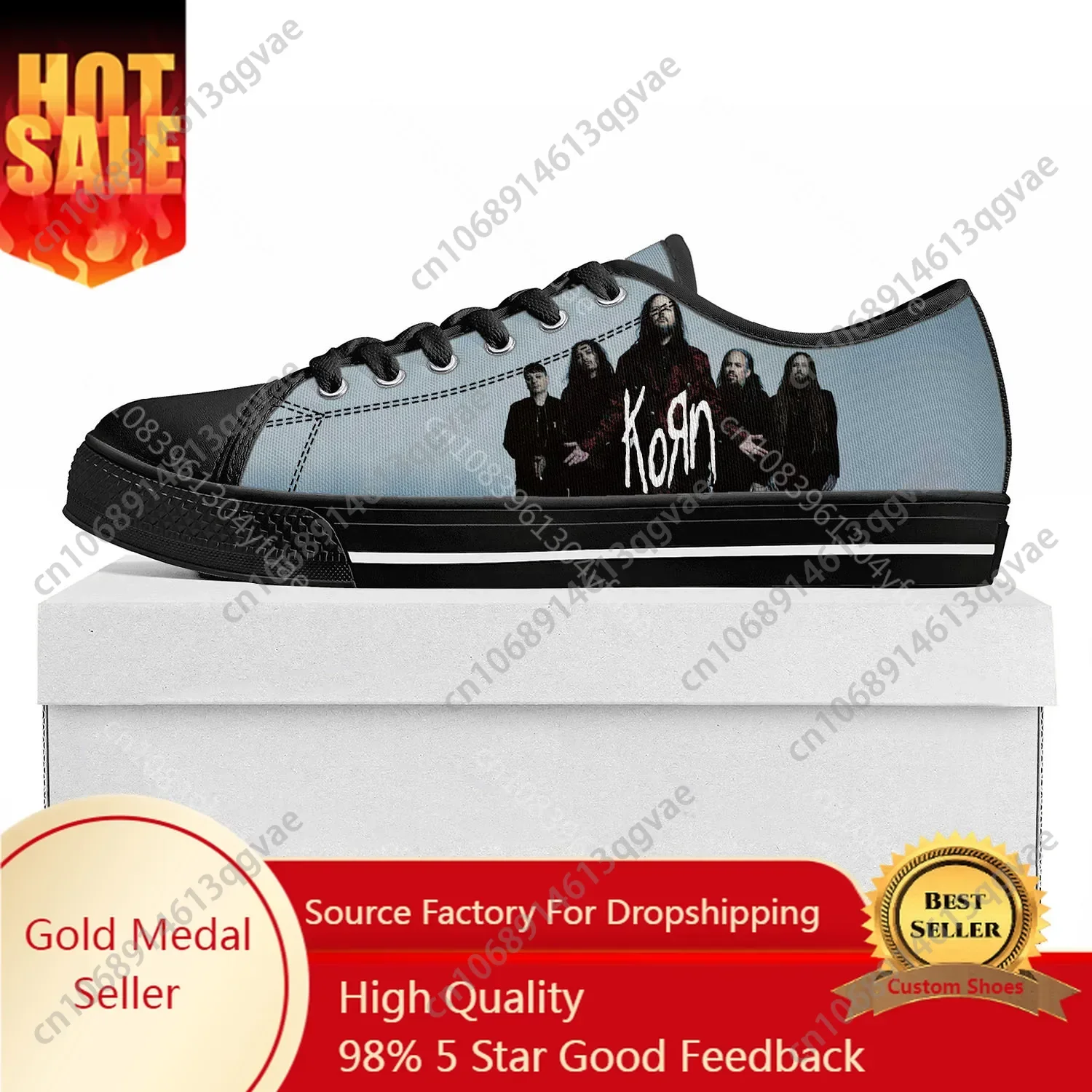 Korn Rock Band Low Top High Quality Sneakers Mens Womens Teenager Canvas Sneaker 3D Print Casual Couple Shoe Custom Shoe Black