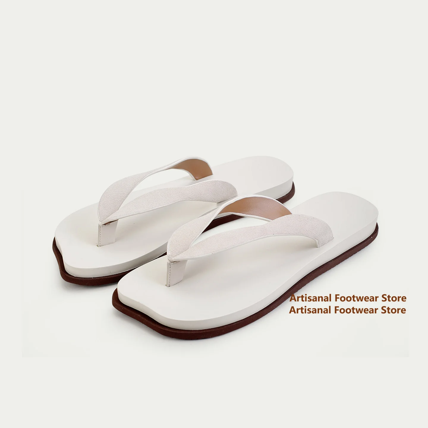 Square Toe Flip Flops Summer Beach Slippers Solid Color Outdoor Flat Sandals Summer Beach Slippers Trendy Men's Sandals